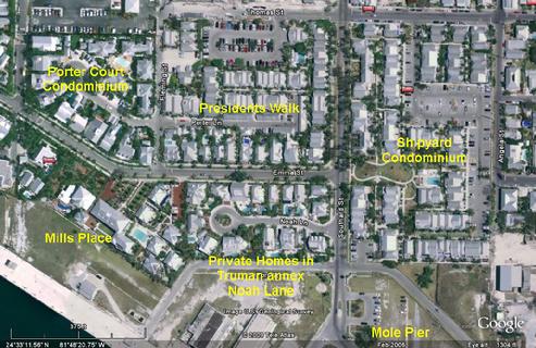 Aerial view of Presidents Walk in Truman Annex , Key West, FL